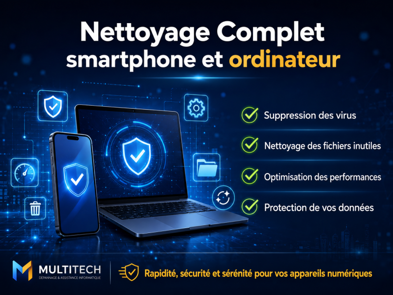 Nettoyage complet smartphone et ordinateur