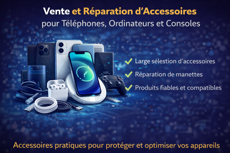 Vente et Réparation d’Accessoires pour Téléphones, Ordinateurs et Consoles